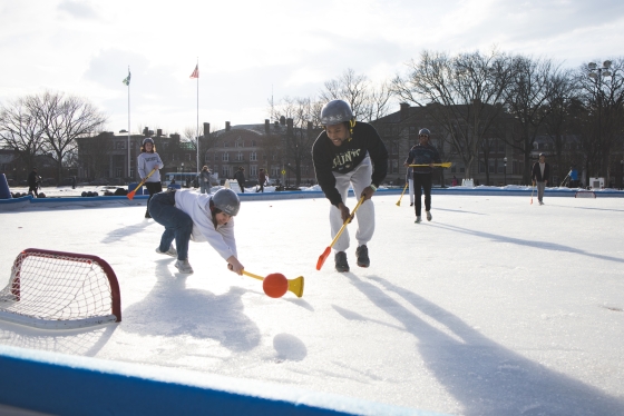 Broomball competition on the Green.