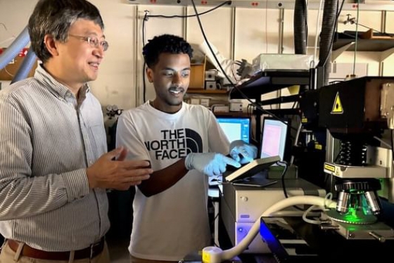 Professor Jifeng Liu and engineering PhD candidate Gideon Kassa conducted experimental testing
