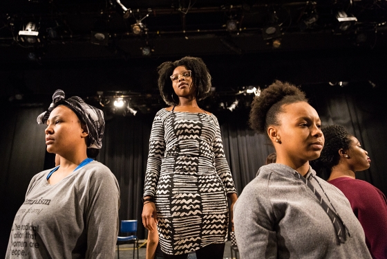 Students rehearse for a performance of Ntozake Shange’s For Colored Girls Who Have Considered Suicide/When the Rainbow is Enuf,