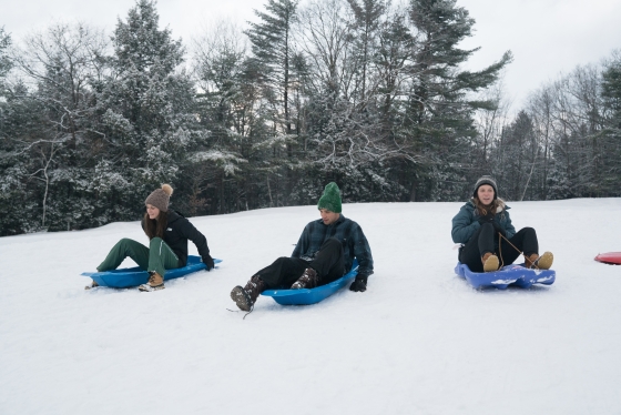 Students sledding at the Hanover Country Club golf course