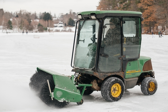 Occom Pond snow getting brushed away by tractor