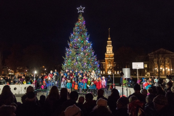 The community on the Dartmouth Green for the lighting of the Christmas tree