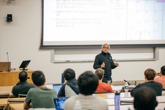 V.S. Subrahmanian, Distinguished Professor in Cyber Security, Technology, and Society, teaches a class on artificial intelligence.
