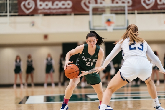 Kealy Brown '20, a guard on the women's basketball team, makes a move to evade the Yale defense.