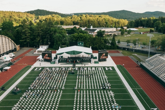 Aerial view of Memorial Field during Class Day