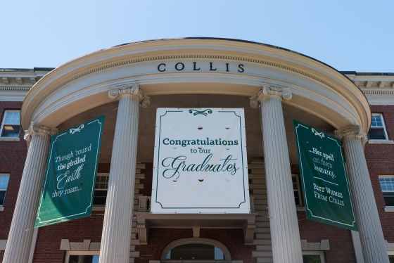 Collis decorated with Commencement banners