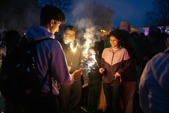 Students and community members gathered on the Green to participate in a lamp-lighting ceremony as part of this year's Diwali celebration. After the lighting, all were invited to attend a cultural show and dinner in Alumni Hall organized by Shanti, a Hind