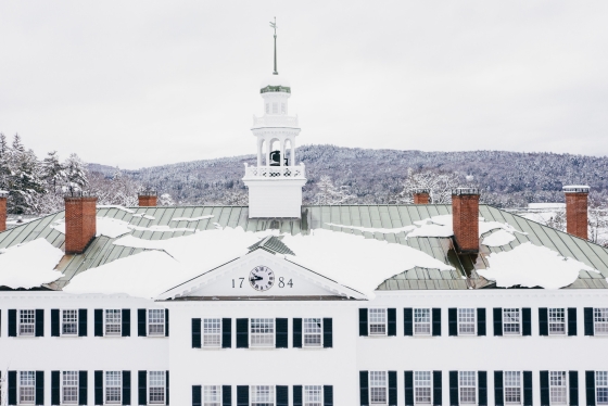 Snowy rooftop and cupola of Dartmouth Hall