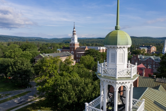 Views of Dartmouth Hall tower and Baker Berry tower