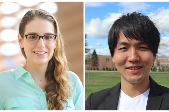 Amanda Amodeo, assistant professor of biological sciences, and Yuki Shindo, a postdoctoral research fellow in Dartmouth's Amodeo Lab.