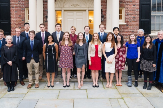 Student inductees join Dartmouth Phi Beta Kappa chapter officers for a photo after the induction ceremony last week.