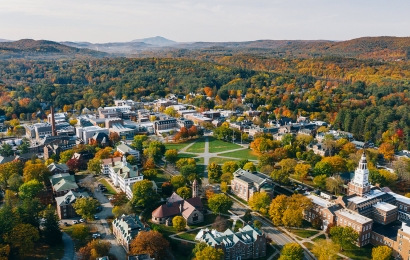 Aerial view of campus in Autumn.