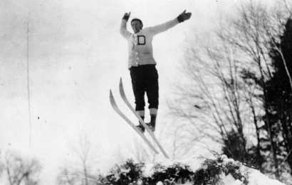 Ski jumper wearing a Dartmouth sweater