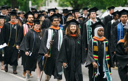 Students march in Dartmouth Commencement