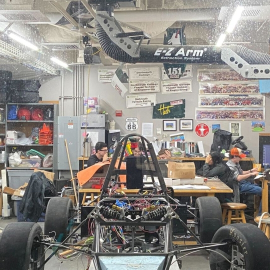 A race car frame in Allyn Large-Frame Lab