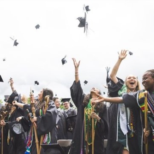Graduates tossing their caps in celebration