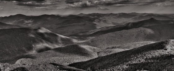 Black and white image of mountains