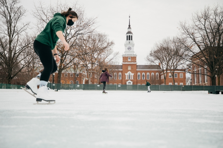 A Dartmouth student skates on the ice
