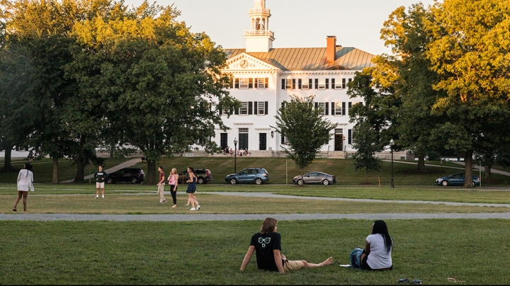 Students relaxing and playing on the Green