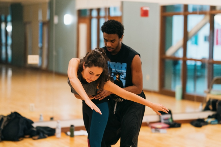  Veronica Burt ’16 and Maurice Ivy rehearse “Interior” for this year’s VoxLab.
