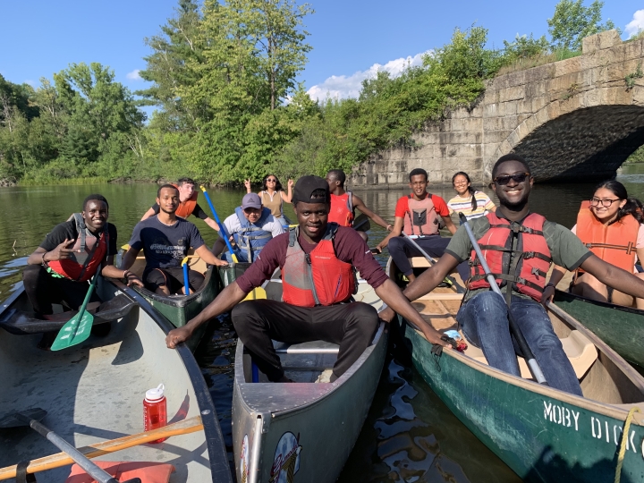 Students on the Ct. River in canoes