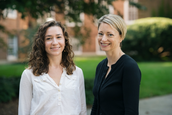 Neuroscience researchers Sophie Wohltjen, Guarini ’21, and Professor Thalia Wheatley