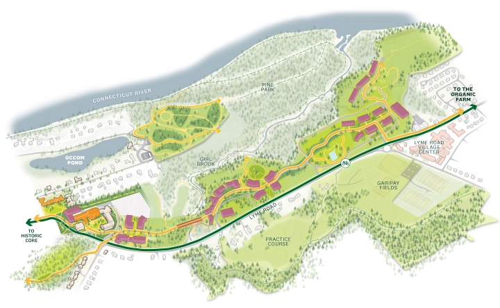 The map shows development options on Lyme Road as it goes through Hanover and Lyme, N.H.