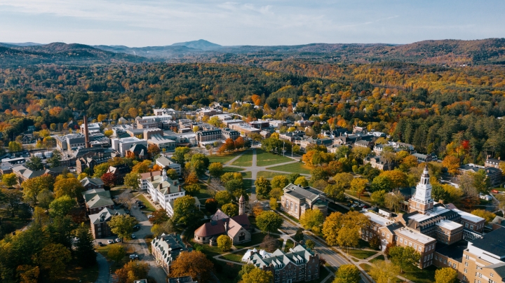 Aerial view of campus in fall