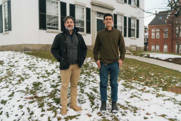 Justin Mankin, assistant professor of geography, and Alexander Gottlieb, Guarini '24.