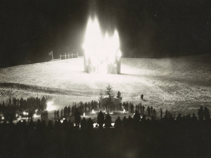 Bonfire in a snowey hill