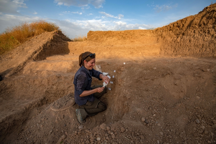 Elise Laugier recording soil sample locations.