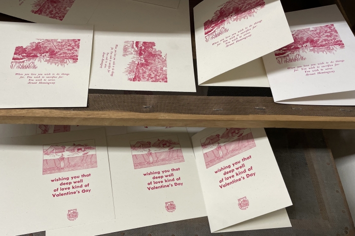 Letterpress cards from a valentine workshop at the Book Arts studio.