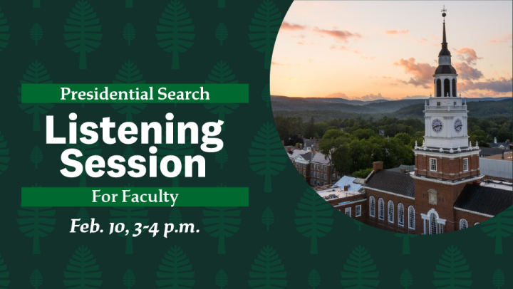 Infographic reading Presidential Search Listening Session for faculty Feb. 10, 3-4 p.m.