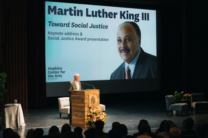 President Hanlon introduces Martin Luther King III speaking at Dartmouth