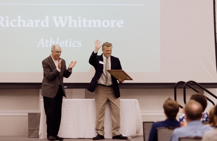 President Phil Hanlon '77 presents Richard Whitmore with the Sheila Culbert Distinguished Employee Award.