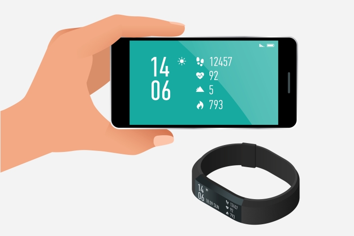 Illustration of an activity tracker and a smartphone