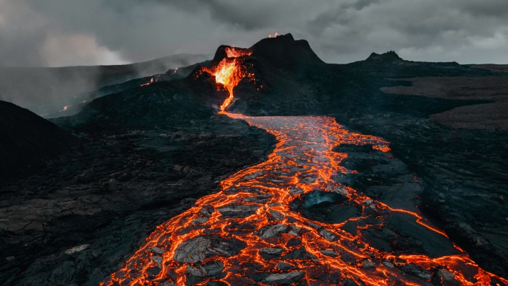 Volcano erupting with lava