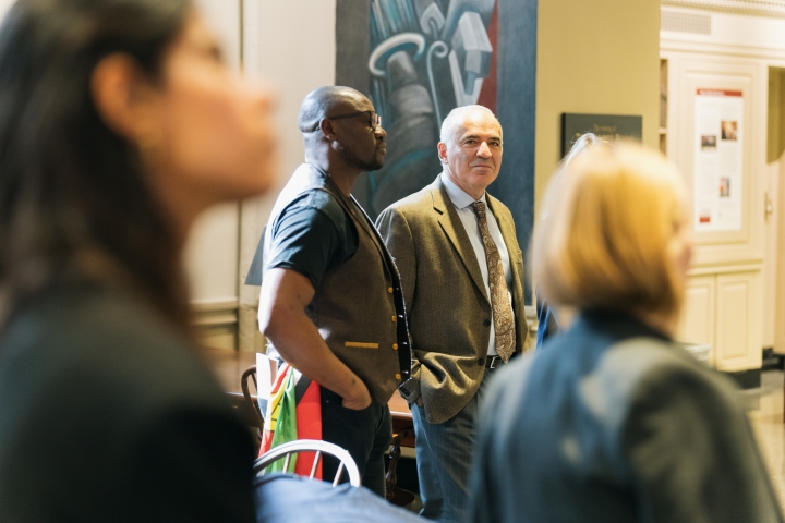 Evan Mawarire, left, and Garry Kasparov, at the Orozco murals.