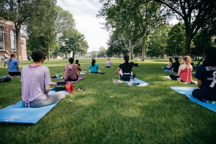 Yoga class on Baker Lawn