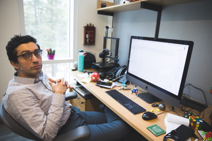 Computer science professor Soroush Vosoughi in his office.