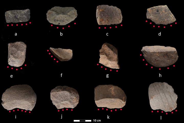 Image of different rocks outlined with red dots to show the edge worked with