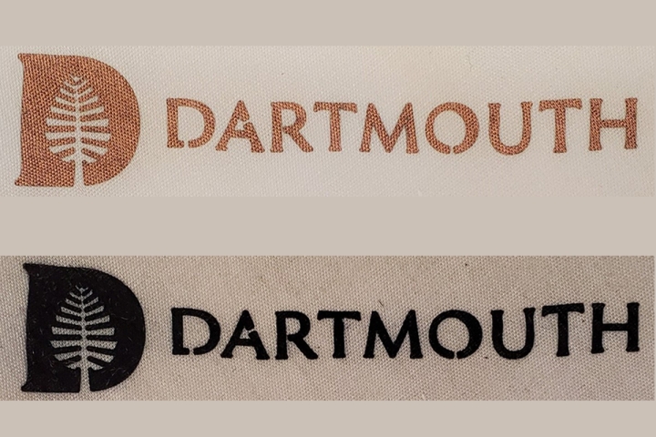 Dartmouth logo in copper and Dartmouth logo in black