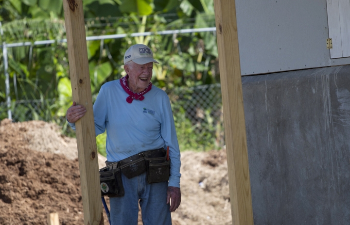 Jimmy Carter at a Habitat for Humanity worksite in Haiti.