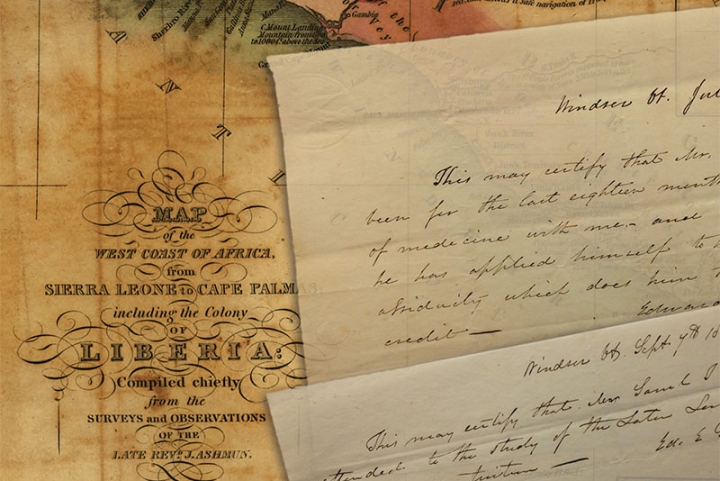 A map of Liberia and other handwritten documents