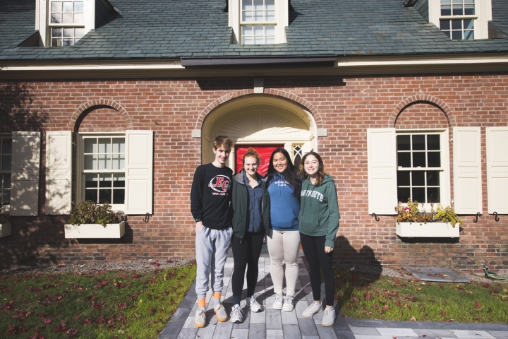 Nathaniel Roe '23, Adelina Sederman '23, Kaulana Kanno '23, and Sophie Edelman '22 outside of Montgomery House