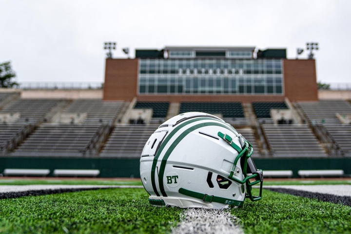 BT decal on a Dartmouth football helmet