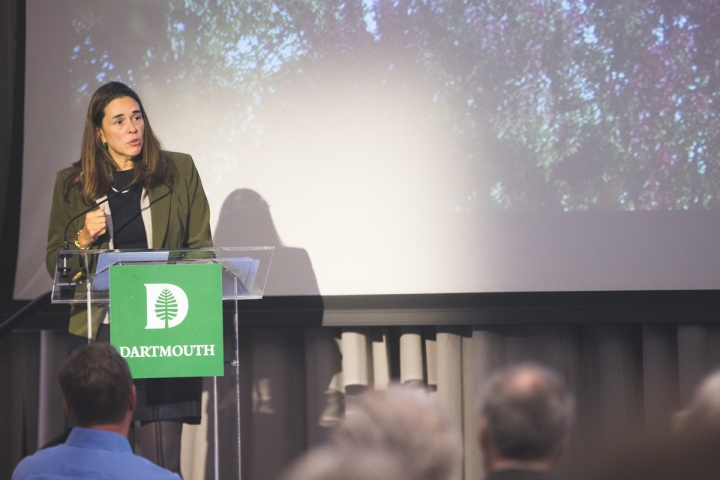 Sian Leah Beilock speaking at the General Faculty meeting