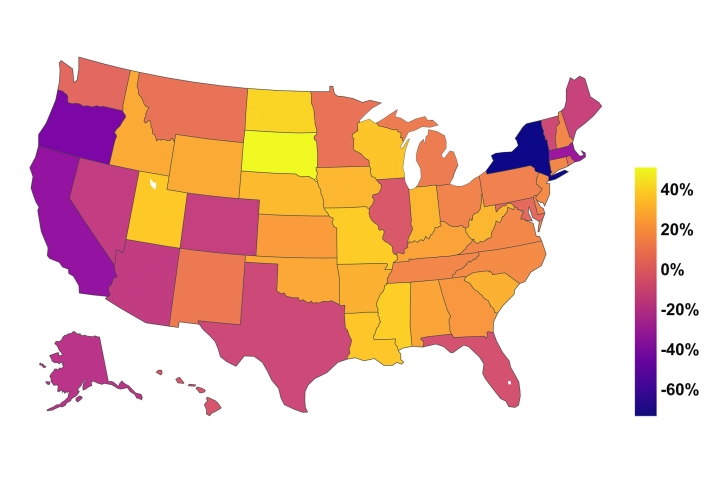 Map of the U.S. indicating data by color
