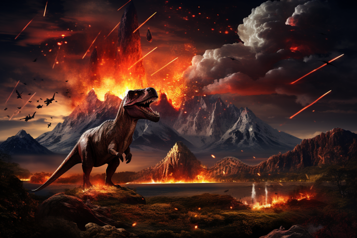 TRex and erupting volcano