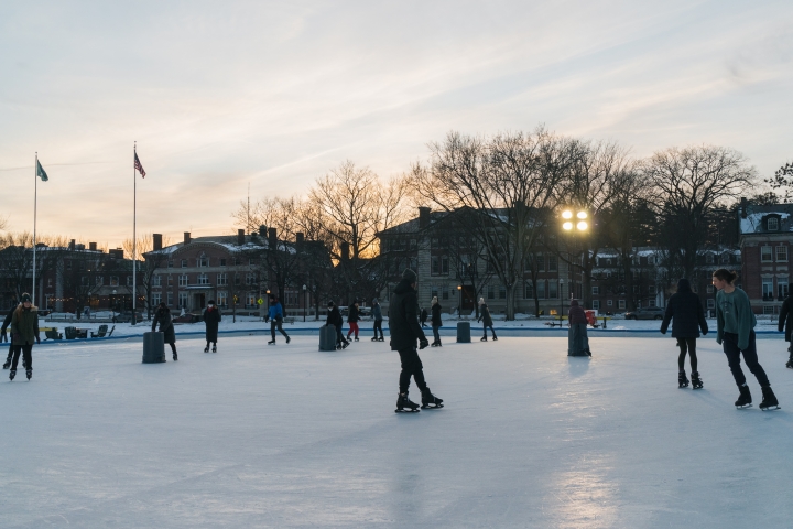 Students on Dartmouth Green Ice Skating rink